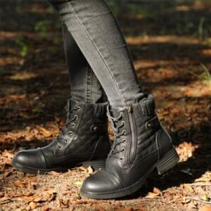 Faux Leather Quilted Ankle Combat Bootie